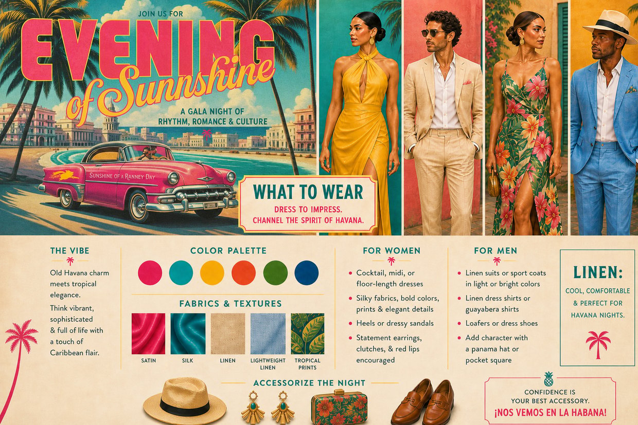 Dress code lookbook: outfit examples, color palette, fabrics and accessories.